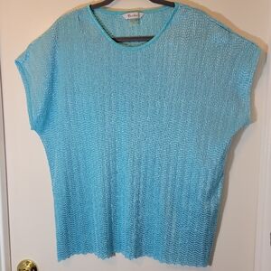 TanJay Ladies Aquamarine 3xL sleevelss textured polyester shell blouse.